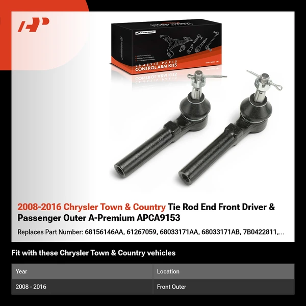 2008-2016 Chrysler Town & Country Tie Rod End Front Driver & Passenger Outer A-Premium APCA9153