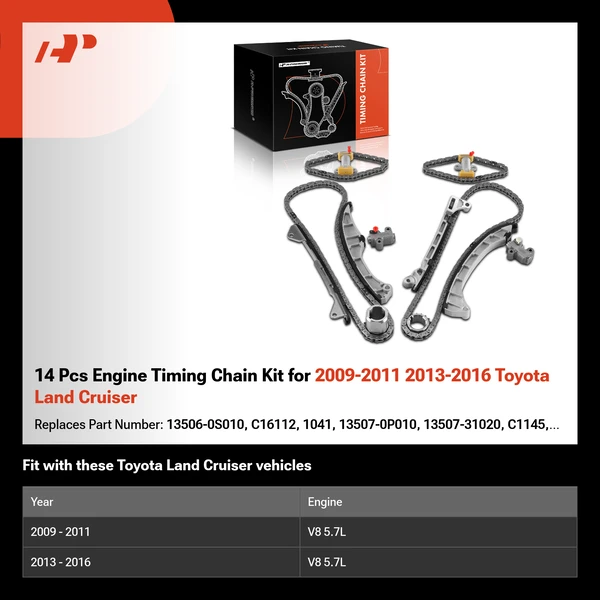 14 Pcs Engine Timing Chain Kit for 2009-2011 2013-2016 Toyota Land Cruiser