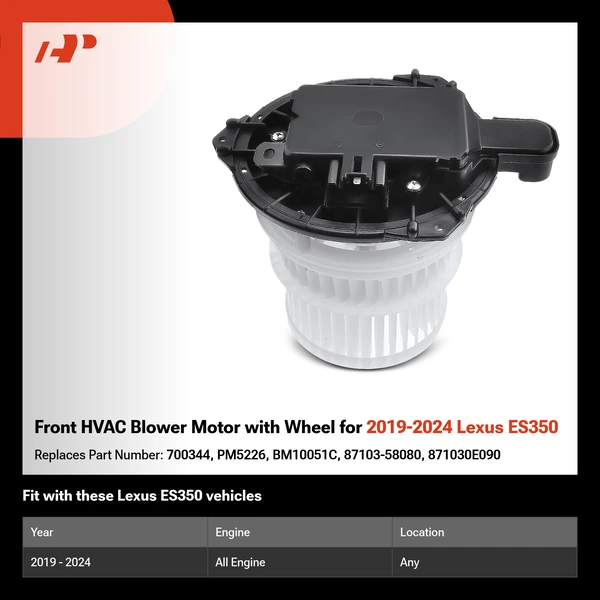 Front HVAC Blower Motor with Wheel for 2019-2024 Lexus ES350