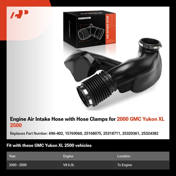 Engine Air Intake Hose with Hose Clamps for 2000 GMC Yukon XL 2500