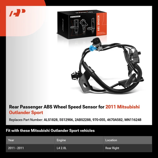 Rear Passenger ABS Wheel Speed Sensor for 2011 Mitsubishi Outlander Sport