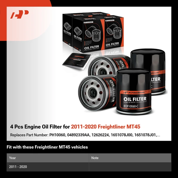 4 Pcs Engine Oil Filter for 2011-2020 Freightliner MT45