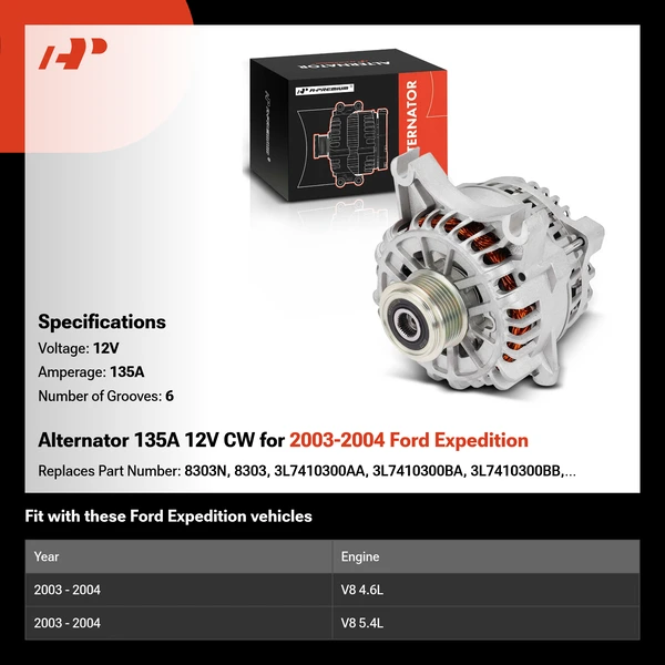 Alternator 135A 12V CW for 2003-2004 Ford Expedition