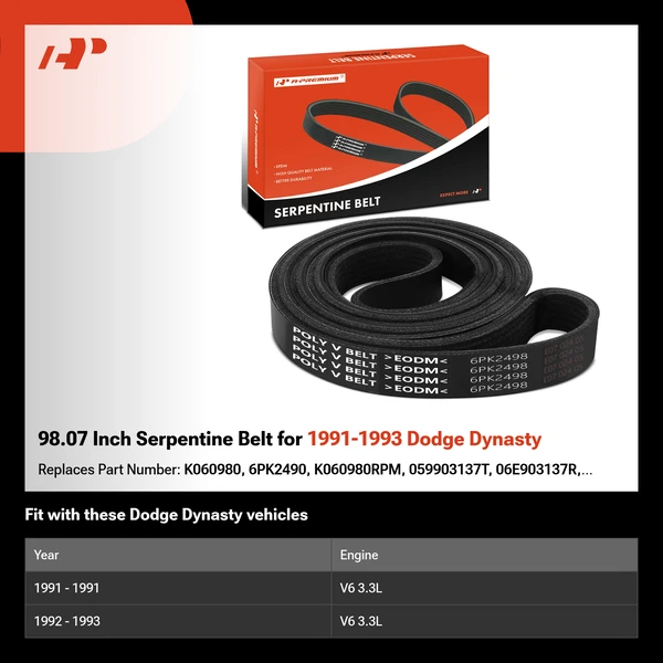 98.07 Inch Serpentine Belt for 1991-1993 Dodge Dynasty
