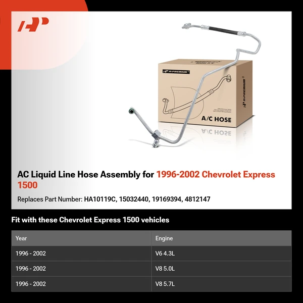 AC Liquid Line Hose Assembly for 1996-2002 Chevrolet Express 1500