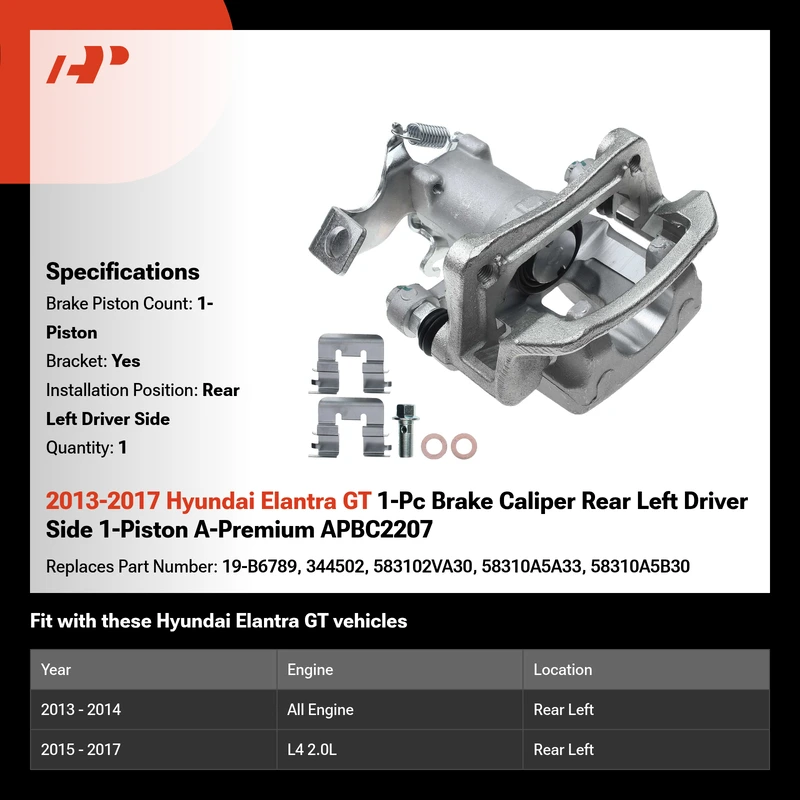 2013-2017 Hyundai Elantra GT 1-Pc Brake Caliper Rear Left Driver Side 1-Piston A-Premium APBC2207