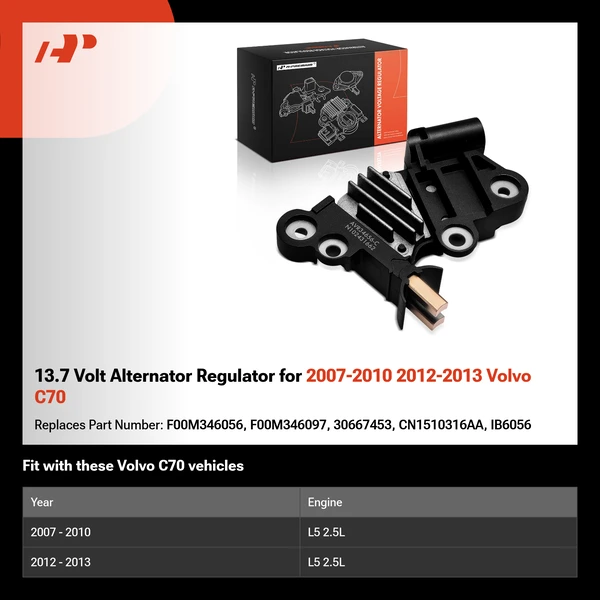 13.7 Volt Alternator Regulator for 2007-2010 2012-2013 Volvo C70