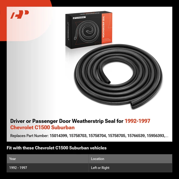 Driver or Passenger Door Weatherstrip Seal for 1992-1997 Chevrolet C1500 Suburban
