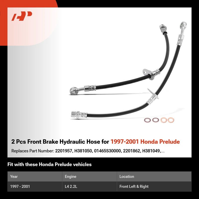 2 Pcs Front Brake Hydraulic Hose for 1997-2001 Honda Prelude