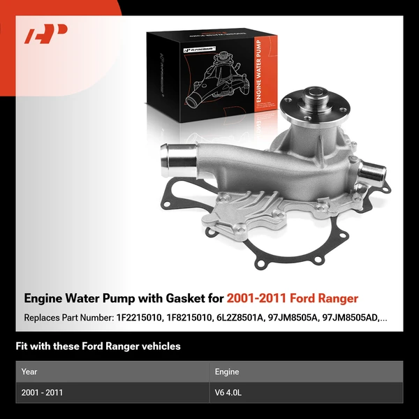 Engine Water Pump with Gasket for 2001-2011 Ford Ranger