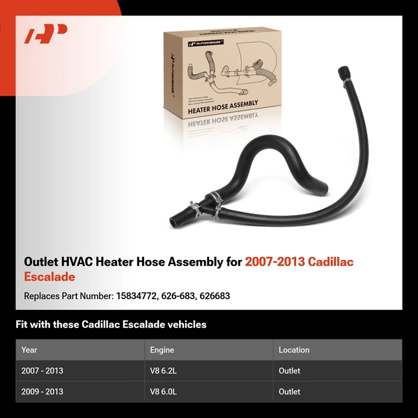 Outlet HVAC Heater Hose Assembly for 2007-2013 Cadillac Escalade