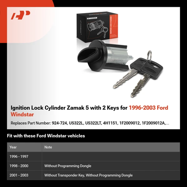 Ignition Lock Cylinder Zamak 5 with 2 Keys for 1996-2003 Ford Windstar