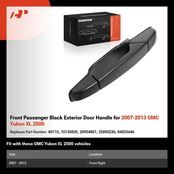 Front Passenger Black Exterior Door Handle for 2007-2013 GMC Yukon XL 2500