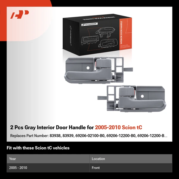 2 Pcs Gray Interior Door Handle for 2005-2010 Scion tC