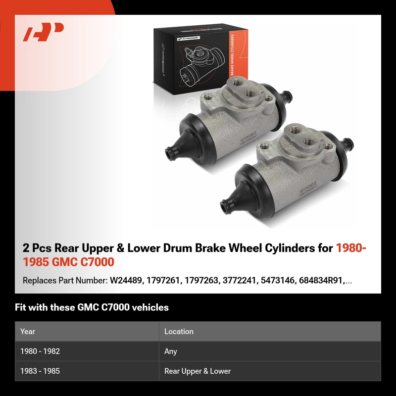 2 Pcs Rear Upper & Lower Drum Brake Wheel Cylinders for 1980-1985 GMC C7000