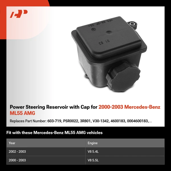 Power Steering Reservoir with Cap for 2000-2003 Mercedes-Benz ML55 AMG