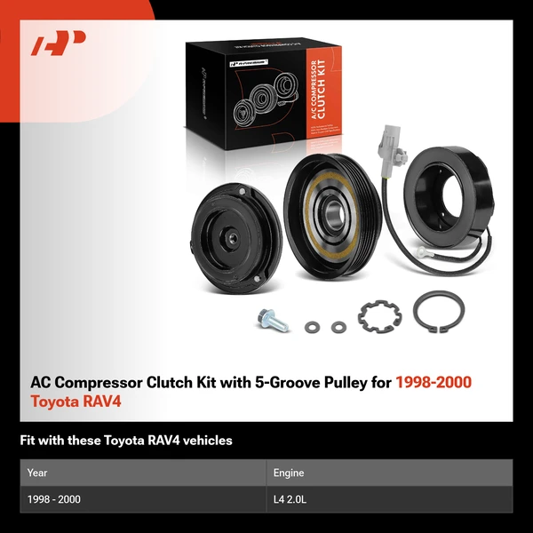 AC Compressor Clutch Kit with 5-Groove Pulley for 1998-2000 Toyota RAV4