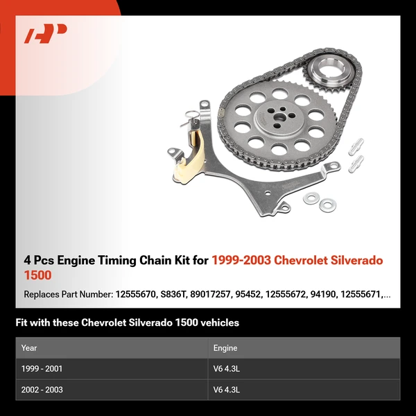4 Pcs Engine Timing Chain Kit for 1999-2003 Chevrolet Silverado 1500