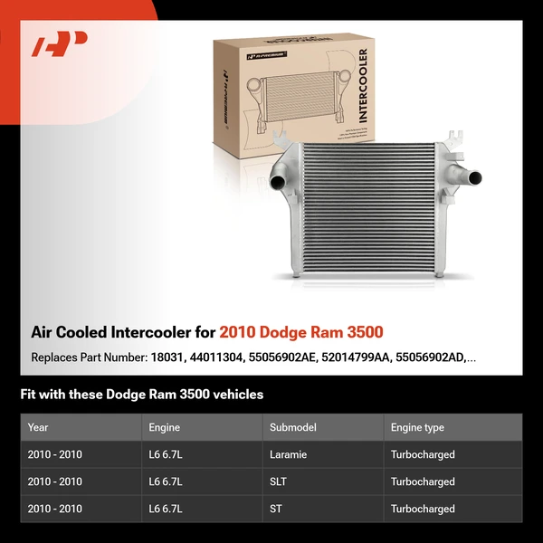 Air Cooled Intercooler for 2010 Dodge Ram 3500
