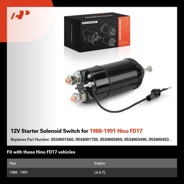 12V Starter Solenoid Switch for 1988-1991 Hino FD17