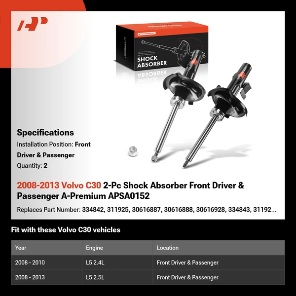 2008-2013 Volvo C30 2-Pc Shock Absorber Front Driver & Passenger A-Premium APSA0152