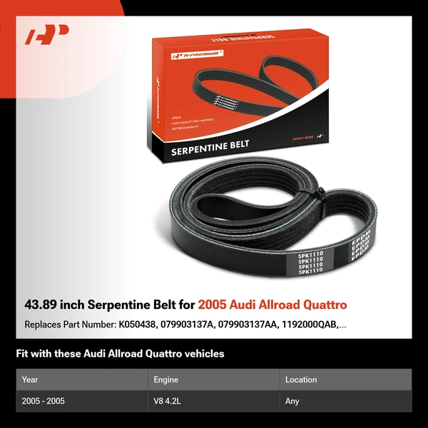 43.89 inch Serpentine Belt for 2005 Audi Allroad Quattro