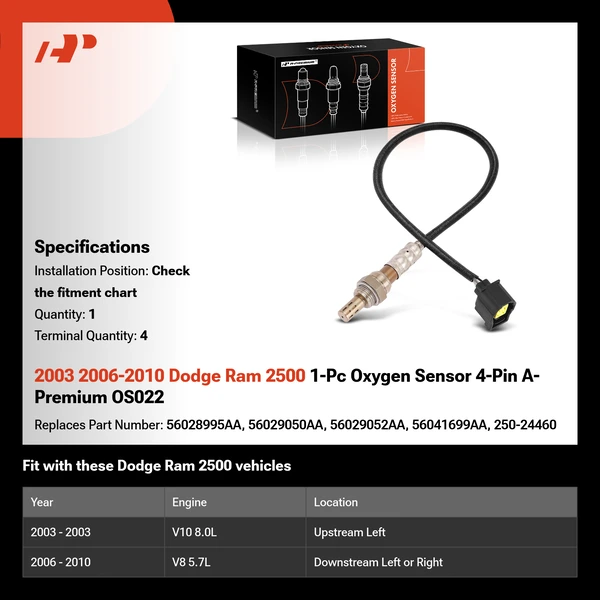 2003 2006-2010 Dodge Ram 2500 1-Pc Oxygen Sensor 4-Pin A-Premium OS022
