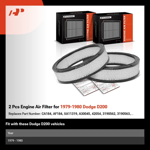 2 Pcs Engine Air Filter for 1979-1980 Dodge D200