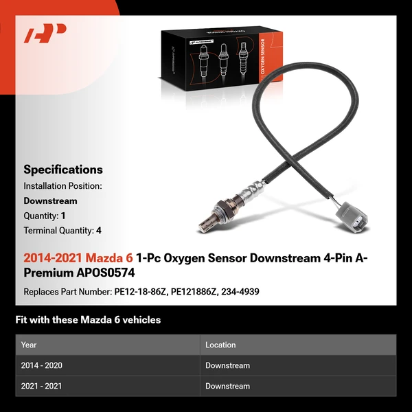 2014-2021 Mazda 6 1-Pc Oxygen Sensor Downstream 4-Pin A-Premium APOS0574