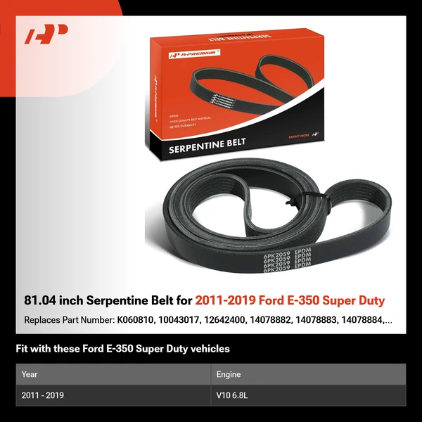 81.04 inch Serpentine Belt for 2011-2019 Ford E-350 Super Duty