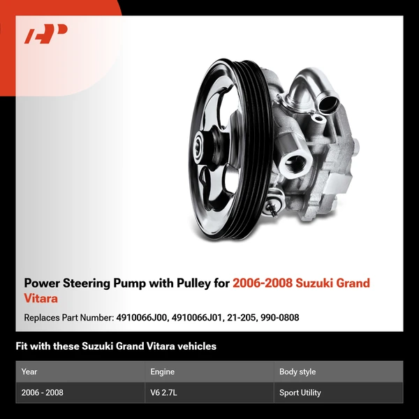 Power Steering Pump with Pulley for 2006-2008 Suzuki Grand Vitara