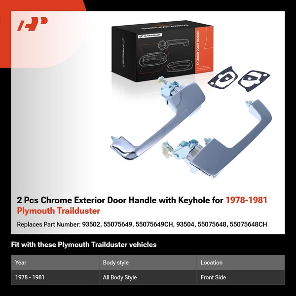 2 Pcs Chrome Exterior Door Handle with Keyhole for 1978-1981 Plymouth Trailduster