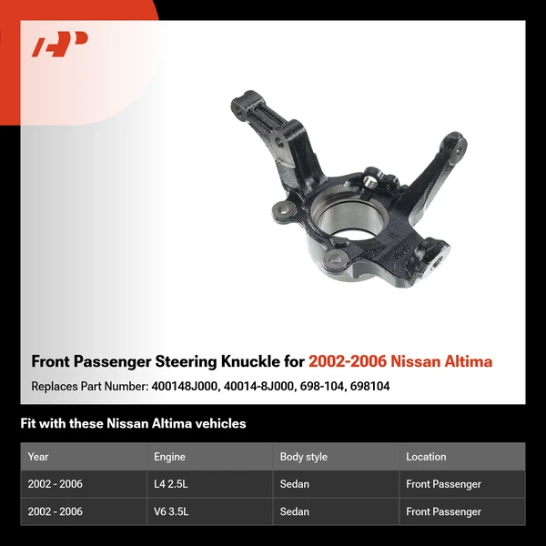 Front Passenger Steering Knuckle for 2002-2006 Nissan Altima