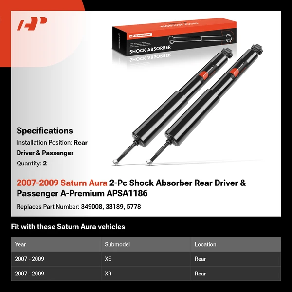 2007-2009 Saturn Aura 2-Pc Shock Absorber Rear Driver & Passenger A-Premium APSA1186