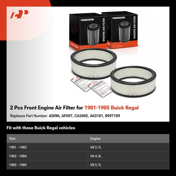 2 Pcs Front Engine Air Filter for 1981-1985 Buick Regal