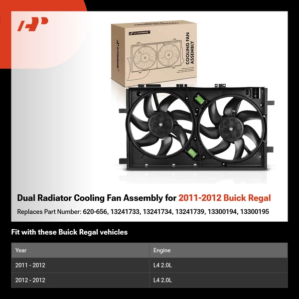 Dual Radiator Cooling Fan Assembly for 2011-2012 Buick Regal