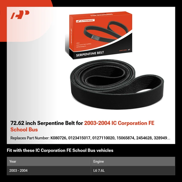 72.62 inch Serpentine Belt for 2003-2004 IC Corporation FE School Bus
