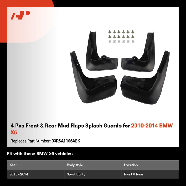 4 Pcs Front & Rear Mud Flaps Splash Guards for 2010-2014 BMW X6