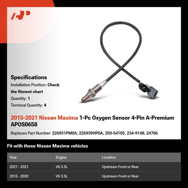 2015-2021 Nissan Maxima 1-Pc Oxygen Sensor 4-Pin A-Premium APOS0658