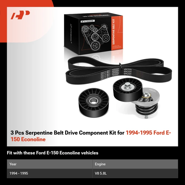 3 Pcs Serpentine Belt Drive Component Kit for 1994-1995 Ford E-150 Econoline