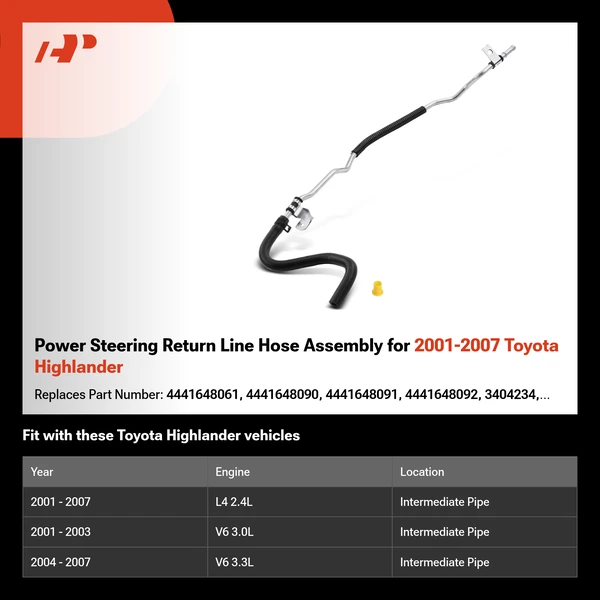 Power Steering Return Line Hose Assembly for 2001-2007 Toyota Highlander