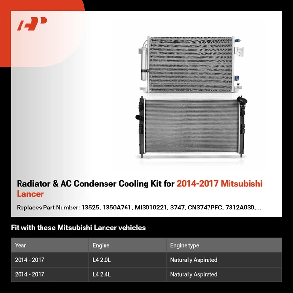 Radiator & AC Condenser Cooling Kit for 2014-2017 Mitsubishi Lancer