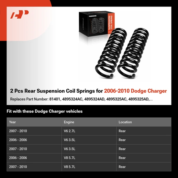 2 Pcs Rear Suspension Coil Springs for 2006-2010 Dodge Charger