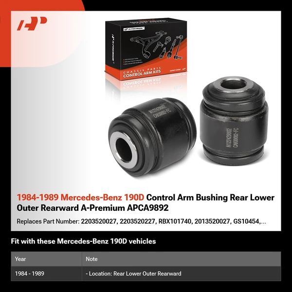 1984-1989 Mercedes-Benz 190D Control Arm Bushing Rear Lower Outer Rearward A-Premium APCA9892