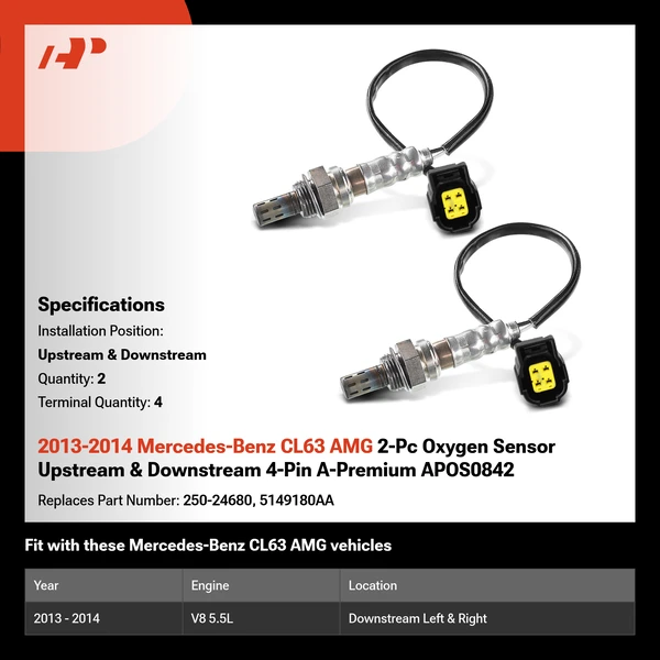 2013-2014 Mercedes-Benz CL63 AMG 2-Pc Oxygen Sensor Upstream & Downstream 4-Pin A-Premium APOS0842