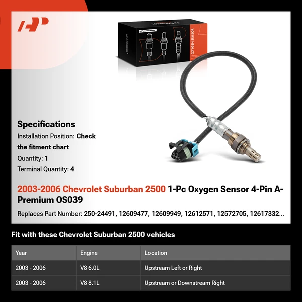 2003-2006 Chevrolet Suburban 2500 1-Pc Oxygen Sensor 4-Pin A-Premium OS039