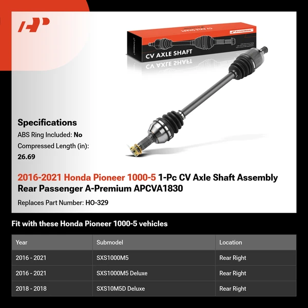 2016-2021 Honda Pioneer 1000-5 1-Pc CV Axle Shaft Assembly Rear Passenger A-Premium APCVA1830