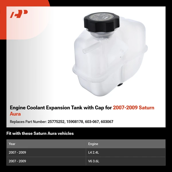 Engine Coolant Expansion Tank with Cap for 2007-2009 Saturn Aura