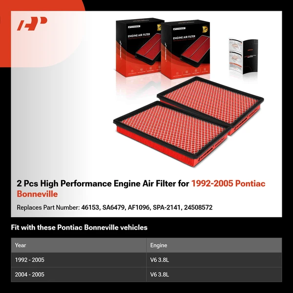 2 Pcs High Performance Engine Air Filter for 1992-2005 Pontiac Bonneville