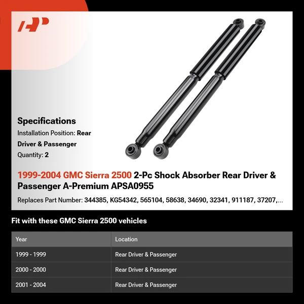 1999-2004 GMC Sierra 2500 2-Pc Shock Absorber Rear Driver & Passenger A-Premium APSA0955